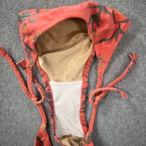 Pin Up Stars Beaded Pineapple String Bikini Womens Large Braided Coral Faux Sued - Picture 7 of 10